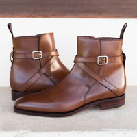 Handmade Brown Leather Boot, Men's Jodhpurs Style Buckle Boot - Thumbnail 3