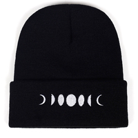 Moon Child Unisex Black Knitted Beanie Hat - Thumbnail 2