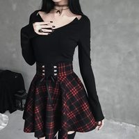 Plaid Lace up High Waist Gothic Skirt - Thumbnail 2