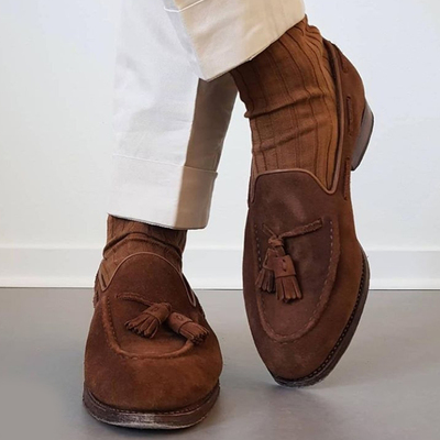 Handmade loafer slip on suede shoes, men's brown color moccasin tussles shoes  - Thumbnail 5