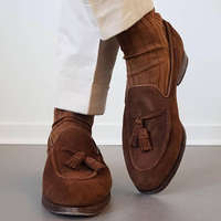 Handmade Loafer Slip On Suede Shoes, Men's Brown Color Moccasin Tussles Shoes  - Thumbnail 1