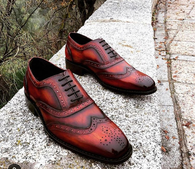 Handmade Brown Black Leather Shoes, Men's Wing Tip Lace Up Formal Shoes 