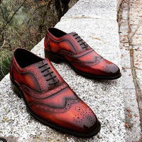 Handmade Brown Black Leather Shoes, Men's Wing Tip Lace Up Formal Shoes  - Thumbnail 1