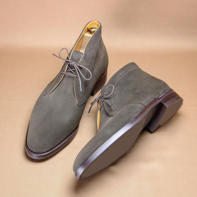 Handmade gray boots, hand stitched chukka suede boots men ankle high chukka boots, dress boots  - Thumbnail 4
