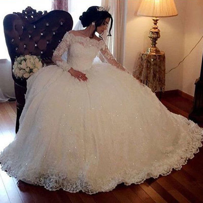 Ball gown beteau wedding dresses with long sleeves - Thumbnail 5