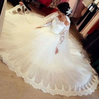 Ball Gown Long Sleeves Wedding Dresses with Lace Appliques - Thumbnail 1