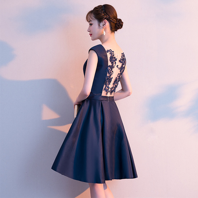 Cute blue satin lace short prom dress,homecoming dress - Thumbnail 5