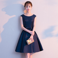 Cute blue satin lace short prom dress,homecoming dress - Thumbnail 1