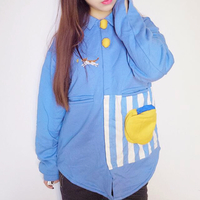 Cute Cat Embroidery Stripe Patchwork Color Block Coat - Thumbnail 1