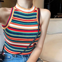 Retro Rainbow Stripe Knitted Top - Thumbnail 1