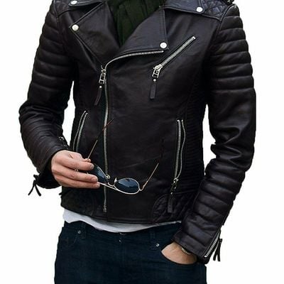 New men quilted leather jacket 100% genuine soft cowhide biker bomber jacket - Thumbnail 4