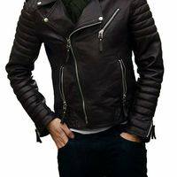 New Men Quilted Leather Jacket 100% Genuine Soft Cowhide Biker Bomber jacket - Thumbnail 1