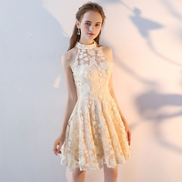 Champagne lace short prom dress, homecoming dress - Thumbnail 2