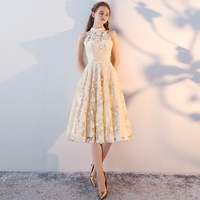 Champagne lace short prom dress, homecoming dress - Thumbnail 4