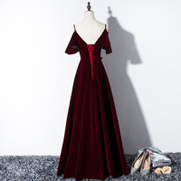 Burgundy v neck velvet long prom dress, evening dress - Thumbnail 3