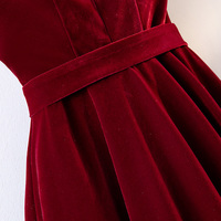 Burgundy velvet long prom dress, burgundy evening dress - Thumbnail 1