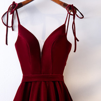 Burgundy velvet long prom dress, burgundy evening dress - Thumbnail 3