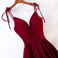 Burgundy velvet long prom dress, burgundy evening dress - Thumbnail 2