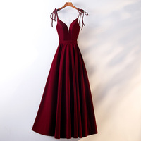 Burgundy velvet long prom dress, burgundy evening dress - Thumbnail 4