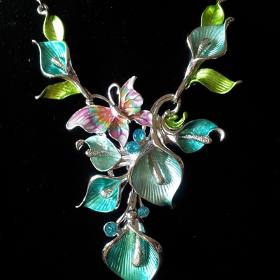 Calla lily necklace & earrings in blue/teal
