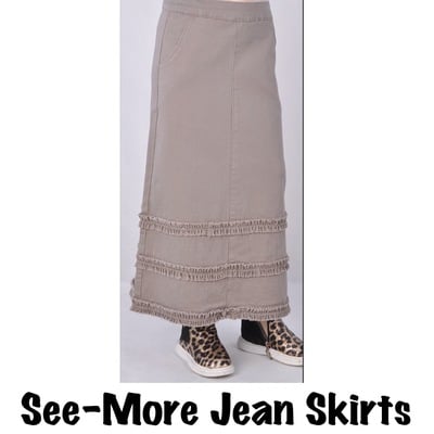 Tori khaki triple ruffle trim childrens denim skirt