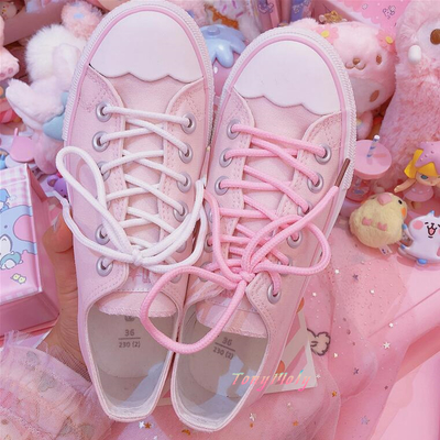 Harajuku Pastel Pink / White Lace Canvas Shoes