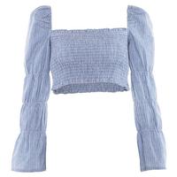 Square Collar High Waist Long Sleeve T-shirt - Thumbnail 3