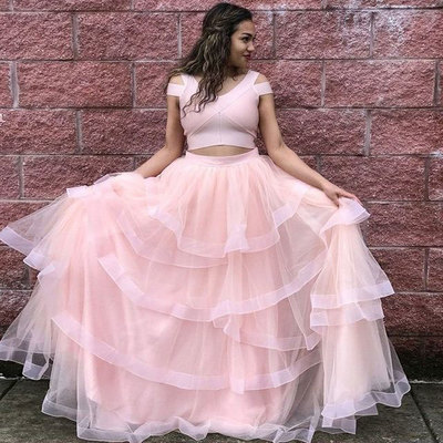 Pink two piece prom dresses for women - Thumbnail 4