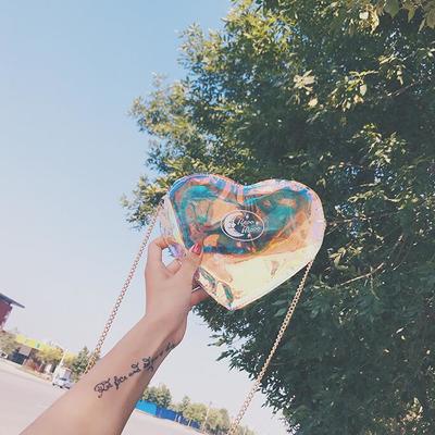 Hologram transparent heart shoulder bag