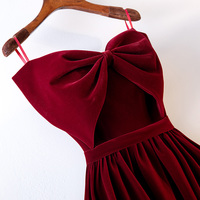 Cute burgundy velvet long prom dress, burgundy evening dress - Thumbnail 1