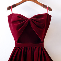 Cute burgundy velvet long prom dress, burgundy evening dress - Thumbnail 2