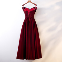 Cute burgundy velvet long prom dress, burgundy evening dress - Thumbnail 3