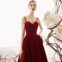  Burgundy sweetheart  neck short prom dress, evening dress - Thumbnail 3