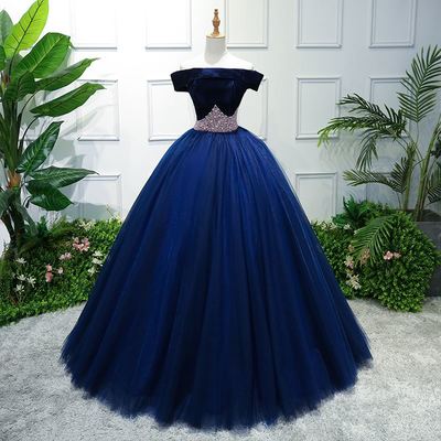 Dark blue tulle long prom dress, evening gown - Thumbnail 4