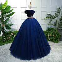 Dark blue tulle long prom dress, evening gown - Thumbnail 3