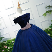 Dark blue tulle long prom dress, evening gown - Thumbnail 2