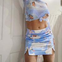 High Waist Angel Split Skirt - Thumbnail 4