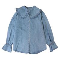 Turndown Collar Long Sleeve Denim Shirt - Thumbnail 2