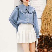 Turndown Collar Long Sleeve Denim Shirt - Thumbnail 4