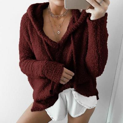V-neck hooded long-sleeved sweater - Thumbnail 3