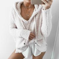 V-Neck Hooded Long-Sleeved Sweater - Thumbnail 3