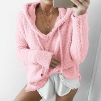 V-Neck Hooded Long-Sleeved Sweater - Thumbnail 1