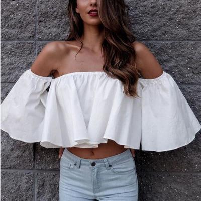 White off the shoulder bell loose crop top
