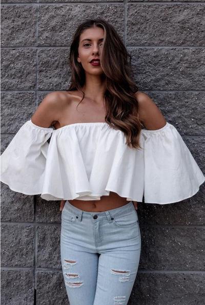 White Off The Shoulder Bell Loose Crop Top