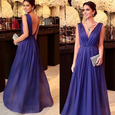 V neck v back long prom dresses evening gown under 100 - Thumbnail 5