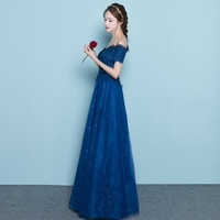 Dark blue lace long prom dress, evening dress - Thumbnail 2