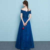 Dark blue lace long prom dress, evening dress - Thumbnail 4