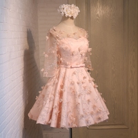 Cute pink applique short prom dress, homecoming dress - Thumbnail 4