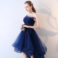 Dark blue lace tulle short prom dress, homecoming dress - Thumbnail 2