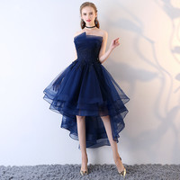 Dark blue lace tulle short prom dress, homecoming dress - Thumbnail 4